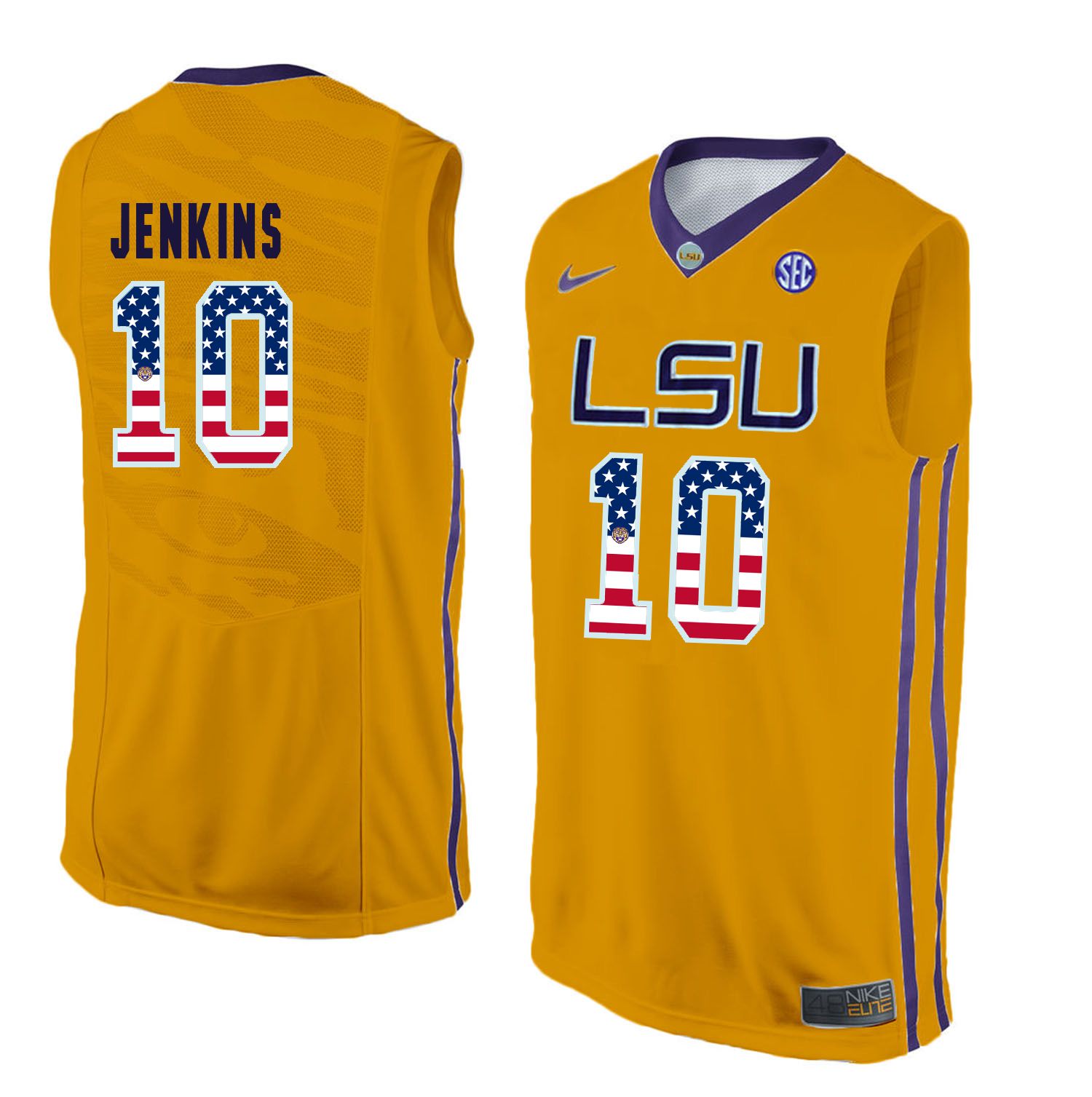 Men LSU Tigers 10 Jenkins Yellow Flag Customized NCAA Jerseys